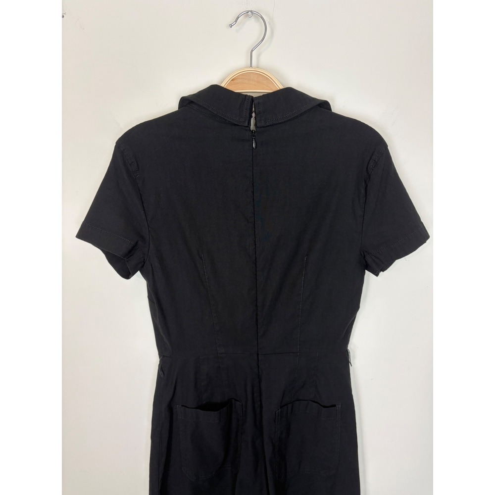 Anthropologie Maeve Wrapped Culotte Jumpsuit Black Sz 6P Linen Blend Utility - Picture 7 of 16